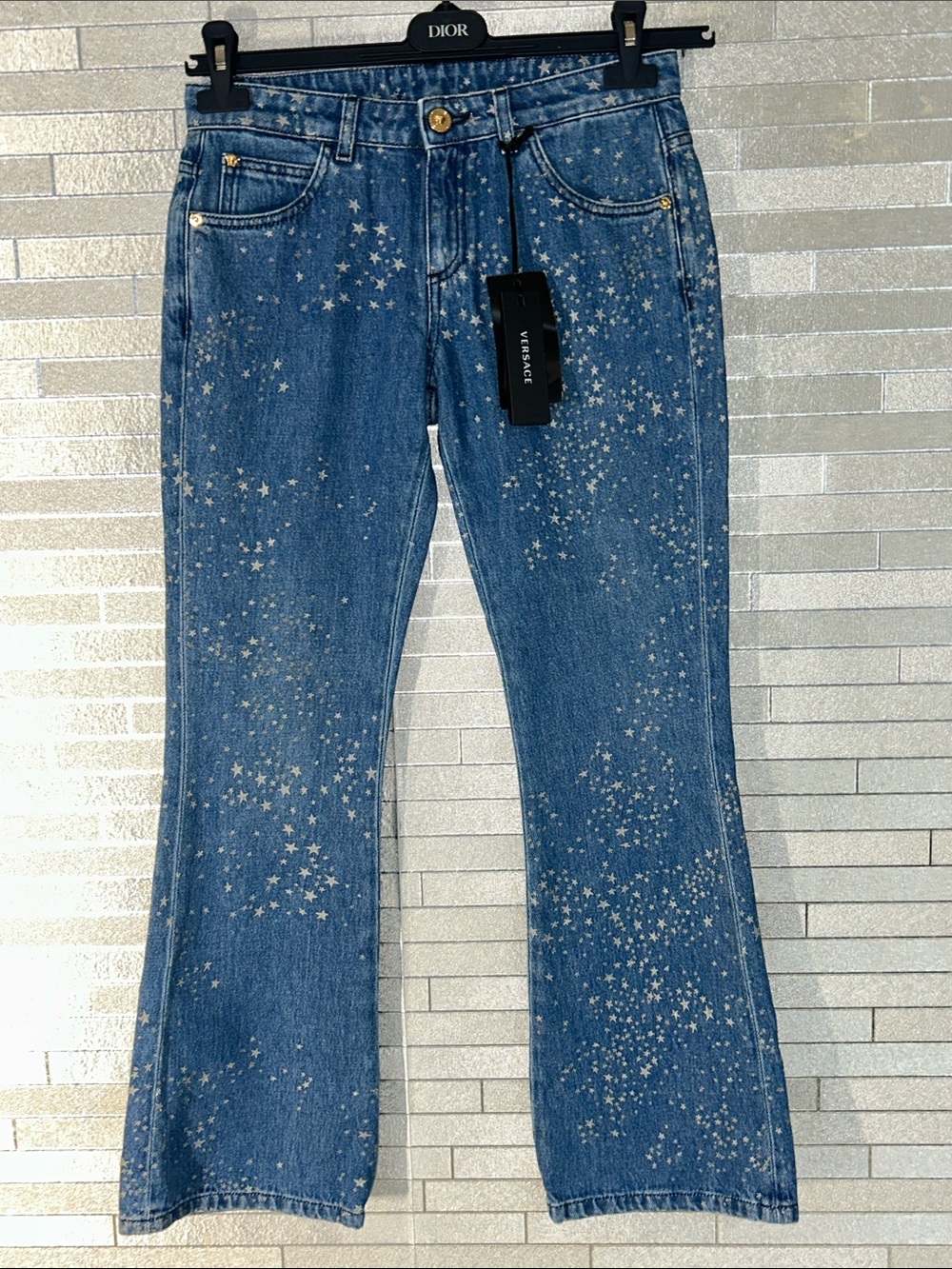 Versace Girls 12A Blue Denim Star-Print Flared Jeans NWT